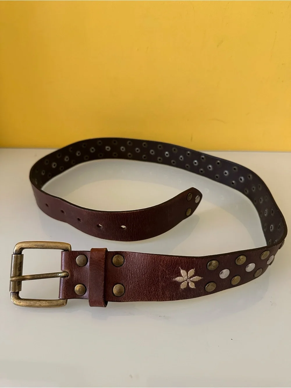 Calvin Klein Jeans Vintage Brown Studded Leather Belt